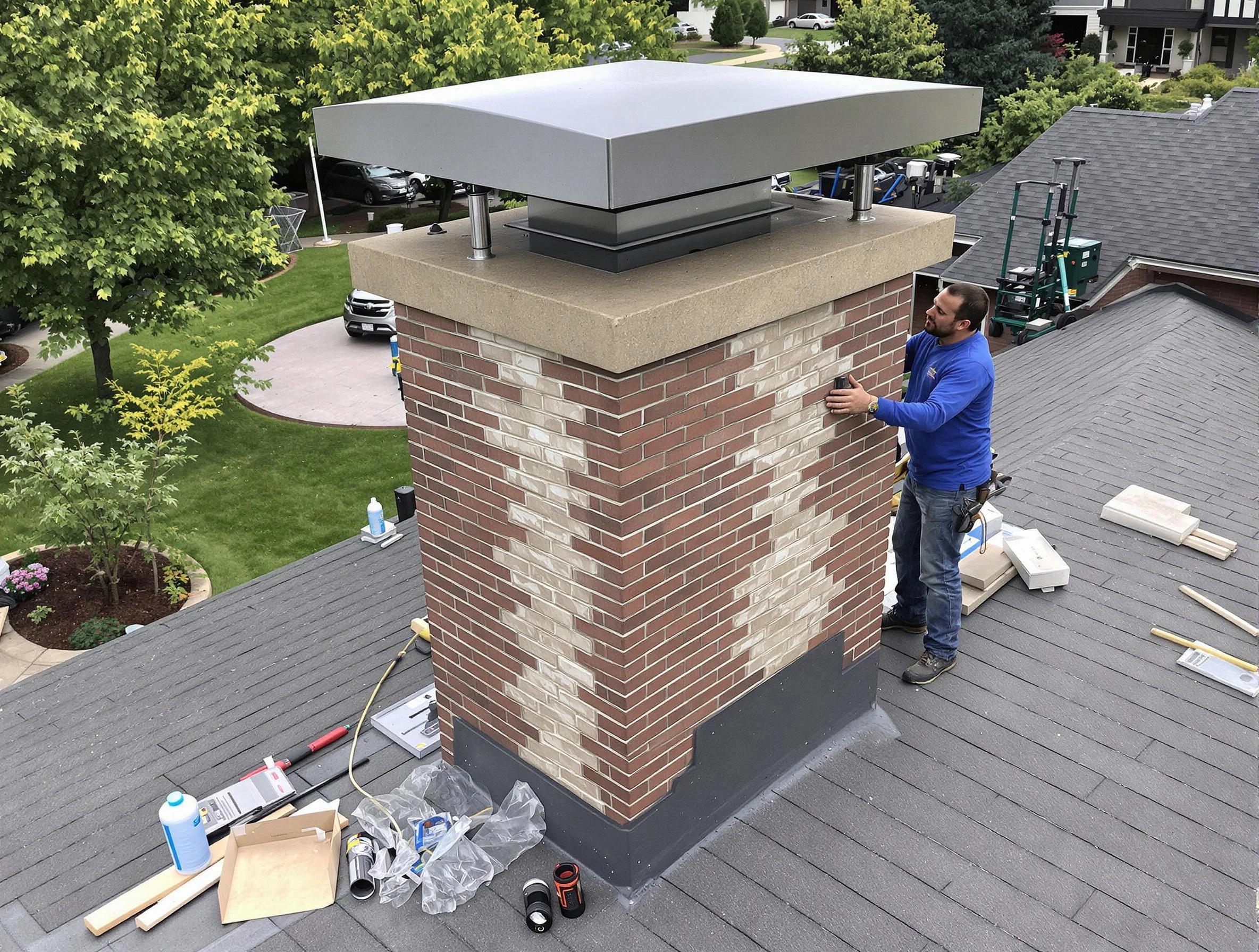 Piscataway Chimney Sweep team working on a custom chimney remodel in Piscataway, NJ